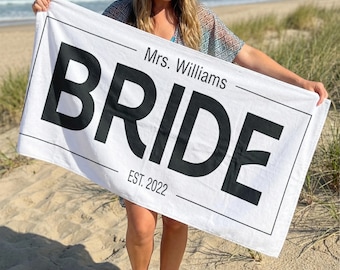 Custom Bride Beach Towels, Bride Personalized Beach Towel, Bachelorette Trip, Bridal Shower Gift, Custom Vacation Gift, Future Mrs Gift