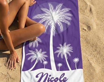 Personalized Palm Trees Beach Towel, Custom Kids Pool Towel, Family Vacation Gift, Tropical Summer Birthday Favor, Bachelorette Party
