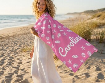 Custom Seashells Beach Towel, Easter Gift, Personalized Family Vacation, Custom Name Pool Towel, Summer Essentials, Bachelorette Party Favor