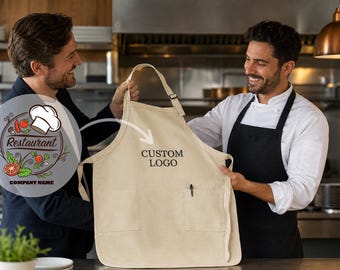Personalized Logo Apron, Custom Business Apron, Full Color Printed Apron with Pockets, Chef Baker Barista Apron, Bulk Order Aprons