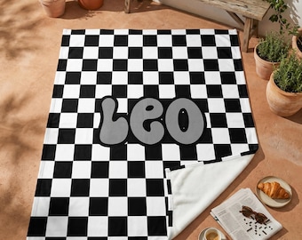Personalized Checkered Name Blanket, Custom Funky Throw Blanket, Personalized Minky Throw, Baby Name Blanket, Nursey Gift, Newborn Blanket