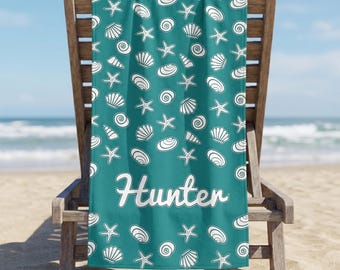 Custom Seashells Beach Towel, Easter Gift, Personalized Family Vacation, Custom Name Pool Towel, Summer Essentials, Bachelorette Party Favor