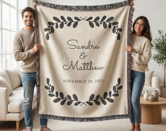 Custom Woven Throw Blanket, Personalized Anniversary Gift For Couple, Custom Wedding Family Name Blanket, Engagement, Bridal Shower