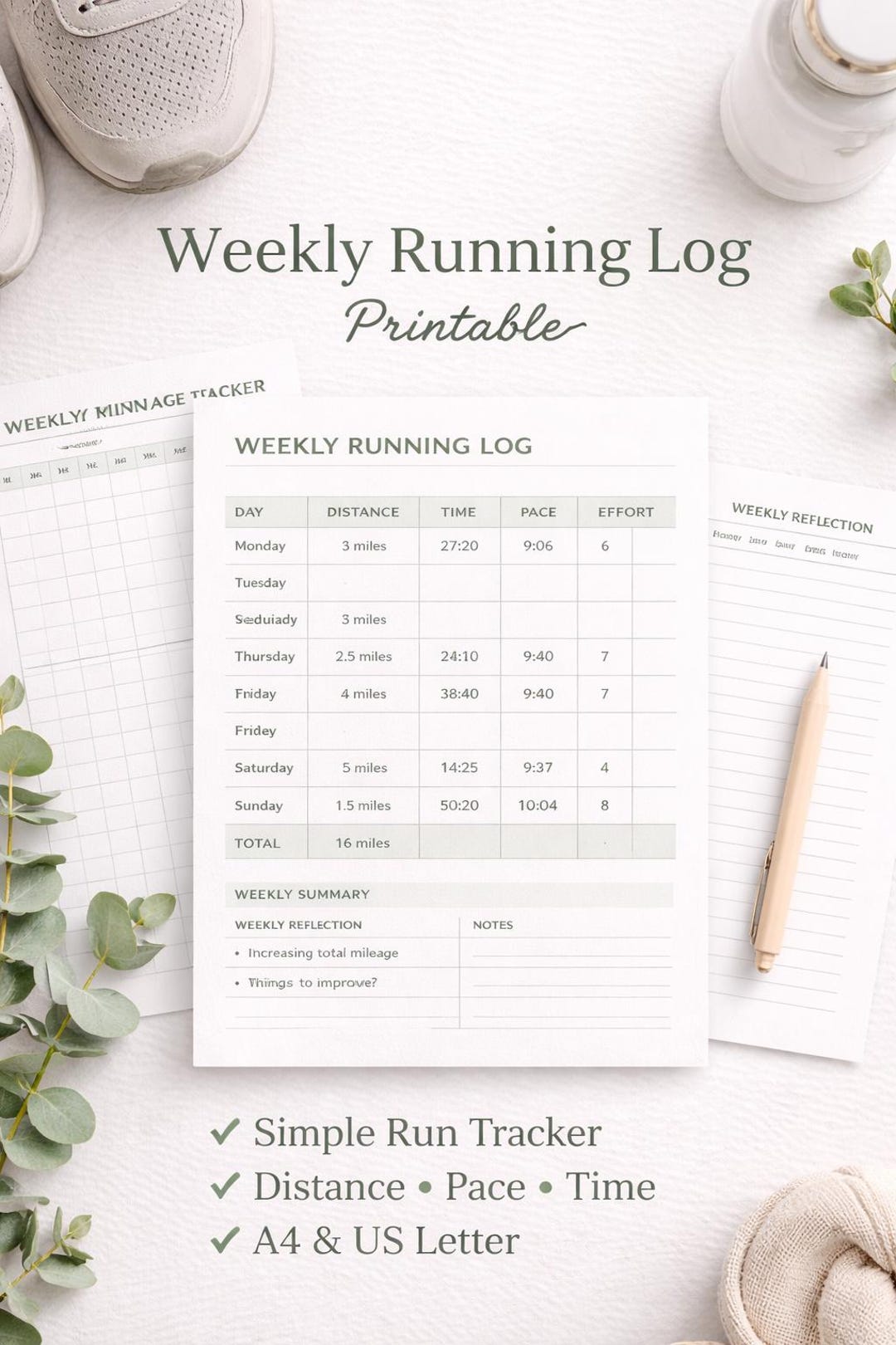Printable Rweekly Running Log Weekly Running Log Printable – Simple & Structured Training Tracker - Etsy