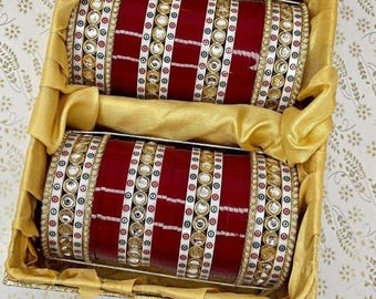 Kundan Bridal Chura Set Red | Punjabi Wedding Chooda Bangles | Heavy Bridal Chura | Indian Bridal Jewelry | Custom Size Chura Set