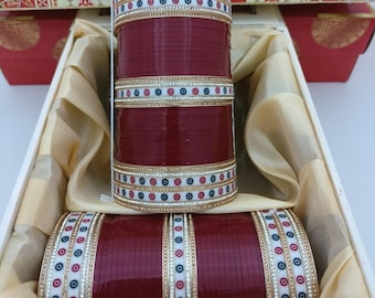 Red Punjabi Bridal Chooda Set, Traditional Indian Wedding Bangles, Kalire Chura