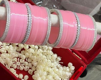 Baby Pink Bridal Chooda Set | Punjabi Wedding Bangles, Diamond Look Kada, Indian Bridal Jewelry