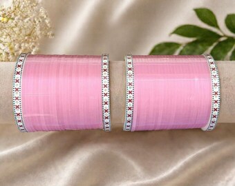 Conjunto de brazaletes Chooda rosa pastel / Chura punjabi nupcial, joyería de boda