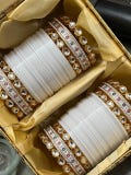 White Bridal Chura Set, Punjabi Wedding Bangles, Ivory Kundan Chooda Jewelry