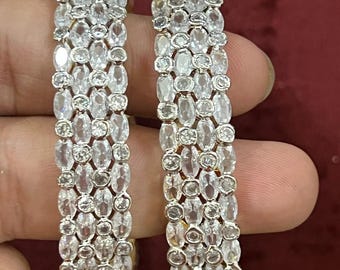 Brazalete de oro con aspecto de diamante / Pulsera Kada nupcial con circonitas cúbicas brillantes