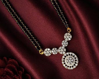 Collar Mangalsutra con aspecto de diamante, cadena de oro con cuentas negras, colgante nupcial, joyería para bodas indias