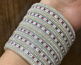 White Floral Chuda Bangles Set | Punjabi Bridal Rhinestone Bangle Wedding Bride