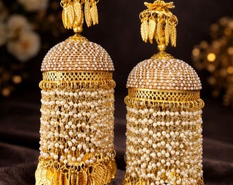 Kaleera nupcial chapada en oro con perlas, accesorio de boda tradicional punjabi, Chuda Kaleerein