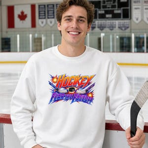 Hockey Sweatshirt, Ice Hockey Humor, Rink Side Style, Hockey Fan Gift, Sports Lover Crewneck, Faceoff Energy
