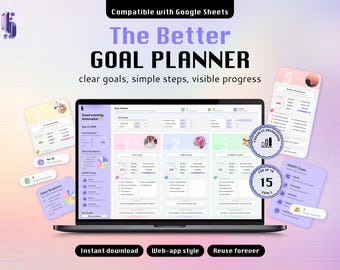 Goal Planner Spreadsheet Google Sheets Template Vision Board Tracker ADHD Goals Setting Monthly Life Productivity Quarterly Yearly Personal