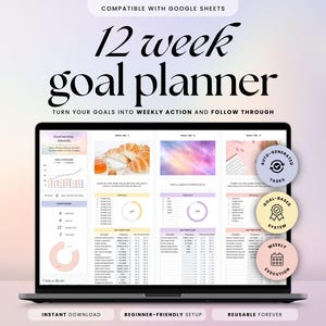 12-tygodniowy planer celów dla Arkuszy Google, szablon arkusza kalkulacyjnego do kwartalnego śledzenia, 90-dniowy planer