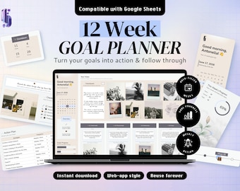 12 Week Goal Planner Google Sheets, Goal Tracker Spreadsheet, Quarterly Goals Planner for Google Sheets Spreadsheet Template, 90 Day Planner