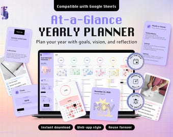 Year at a Glance Planner Google Sheets Calendar 2026-2027 Yearly Overview 12 Month Birthday Calendar Reusable Annual Tracker Spreadsheet