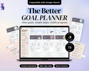 Goal Planner Spreadsheet, Google Sheets Template, SMART Goal Tracker, Progress Dashboard