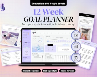 12 Week Goal Planner for Google Sheets Quarterly Tracker Spreadsheet Template 90 Day Planner