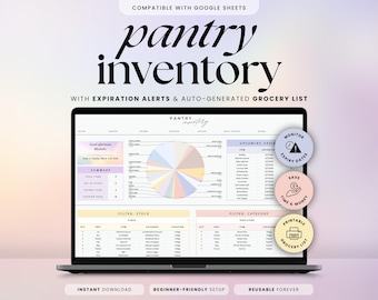 Pantry Inventory Spreadsheet for Google Sheets Food Storage Tracker Freezer and Fridge Organizer Kitchen Inventory List