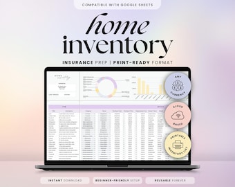 Home Inventory Tracker Spreadsheet Insurance, Google Sheets Inventory Asset Tracker Spreadsheet, Personal Home Property, Disaster Prep
