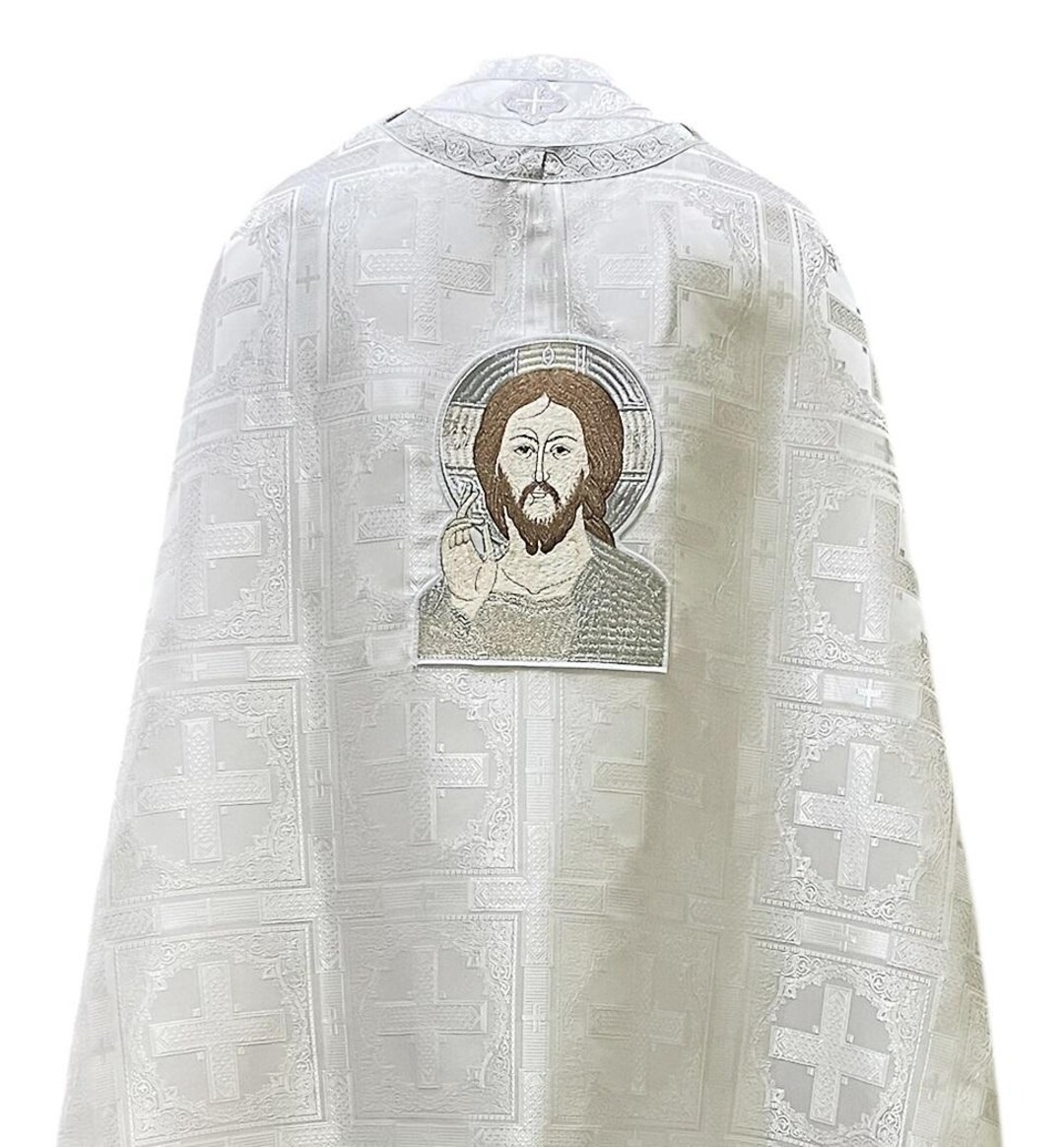 White Orthodox Priest Vestment Set – Brocade With Icon of Christ, Size ...