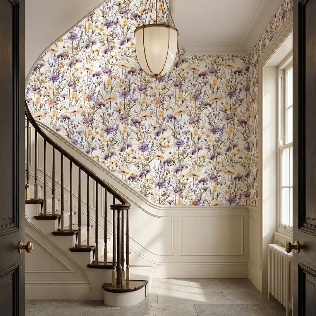 Wildflower Floral Wallpaper, Seamless Meadow Pattern, English Cottage ...