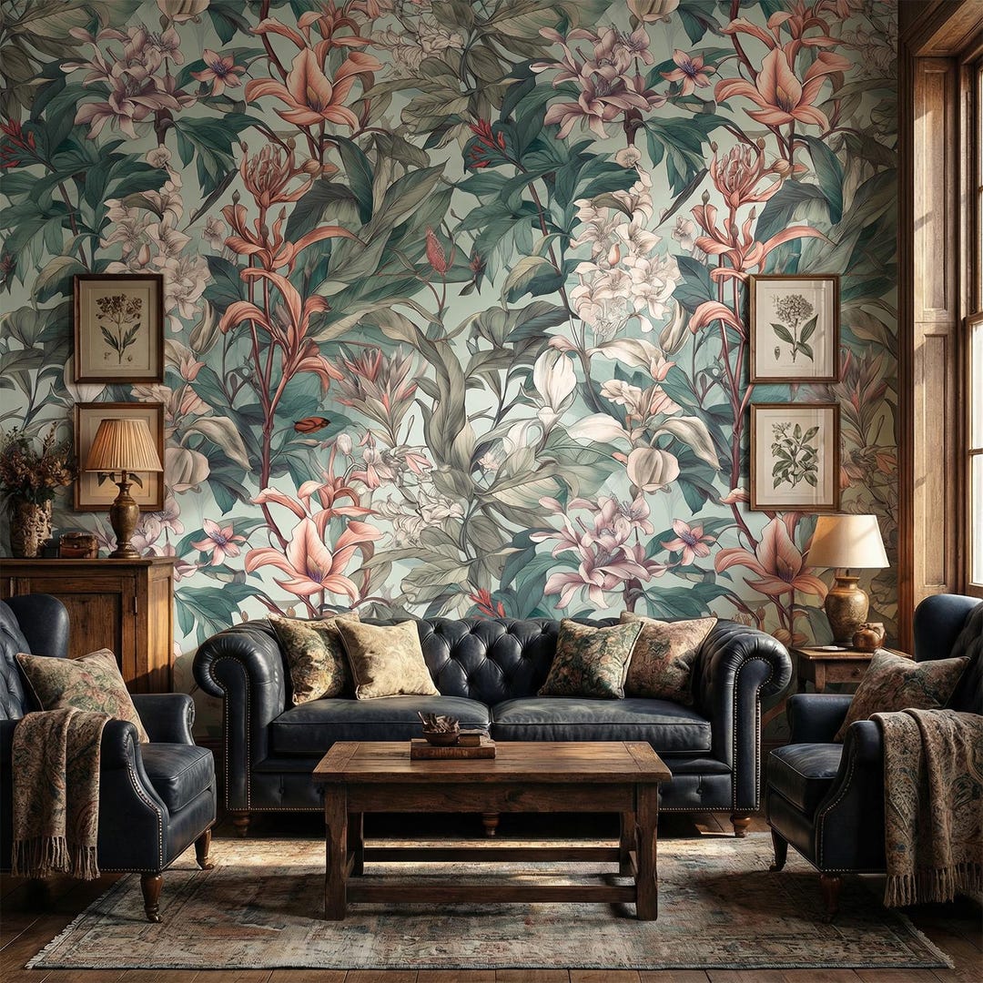 Vintage Botanical Wallpaper, Floral Leaf Garden Wall Covering, Nature