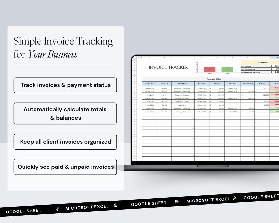 Google Sheets Excel Budget Invoice Tracker Template, Payment Tracker ...