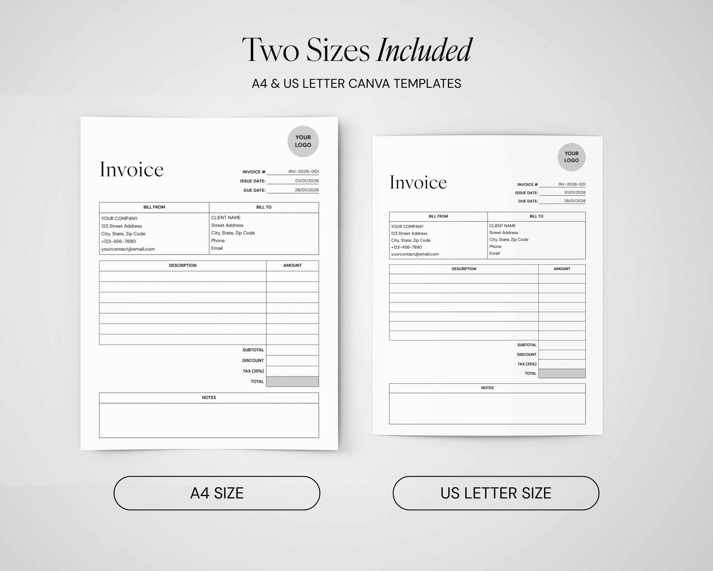 Diw Invoice Editable Invoice Template, Canva Invoice for Small Business, Minimal ...