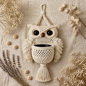 Macrame Owl Plant Hanger Pattern | Boho Wall Hanging Planter Crochet Pattern | DIY Owl Wall Decor PDF for Beginners