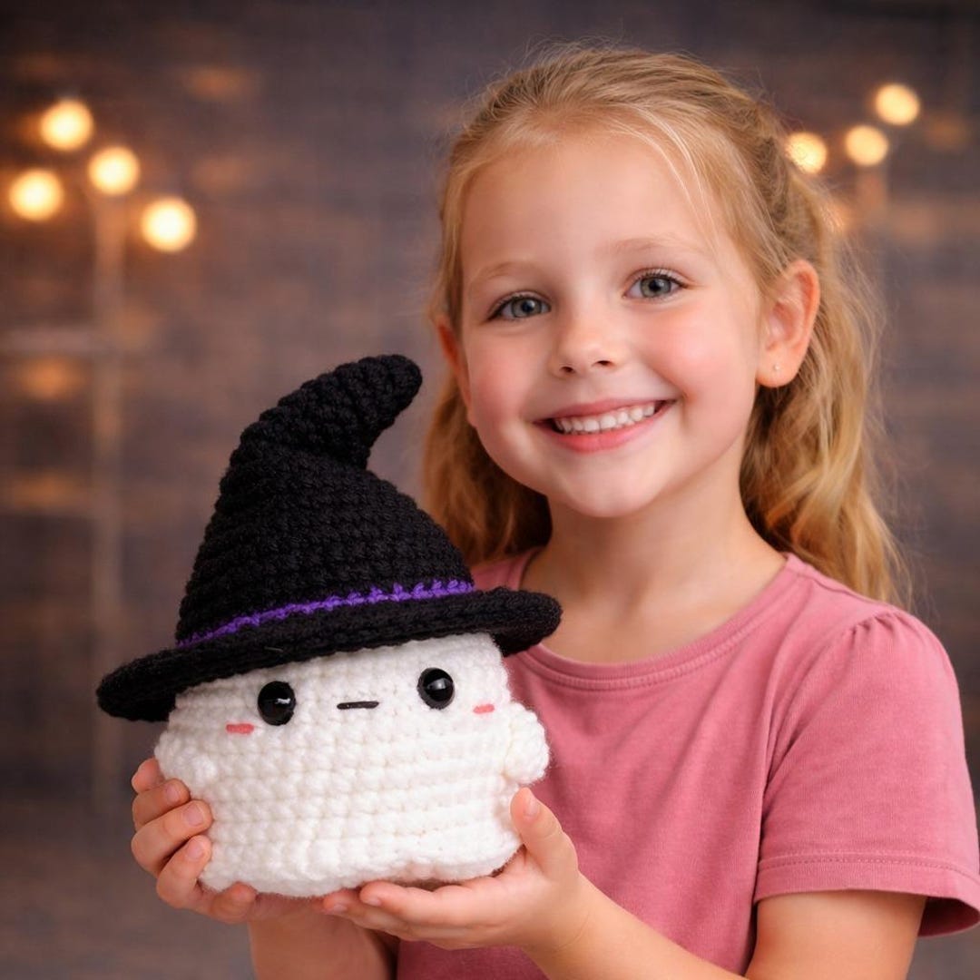 Handmade Crochet Ghost Plush, Witch Hat Amigurumi, Spooky Halloween Toy ...