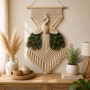 Macrame Peacock Wall Hanging Pattern Boho Wall Decor Large Fiber Art DIY Peacock Tapestry Luxury Home Decor Pattern PDF