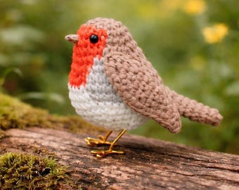 Patrón de pájaro petirrojo a crochet, patrón de pájaro amigurumi, lindo juguete de pájaro a crochet, patrón de peluche de pájaro pequeño en PDF