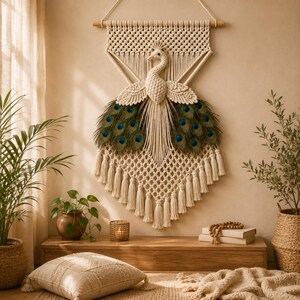 Macrame Peacock Wall Hanging Pattern Boho Wall Decor Large Fiber Art DIY Peacock Tapestry Luxury Home Decor Pattern PDF