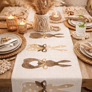 Runner da tavolo boho a forma di coniglio - Decorazione pasquale e primaverile - stile beige naturale
