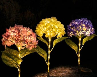 Solar Hydrangea Garden Light, Outdoor Waterproof LED Flower Stake Light, Decorative Solar Pathway Lights for Yard Patio Landscape Decor