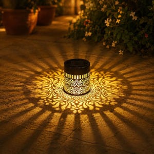 Solar Peony Pattern Light, Metal Outdoor Garden Lantern, Warm Amber Shadow Lamp for Fence Patio Wall Decor