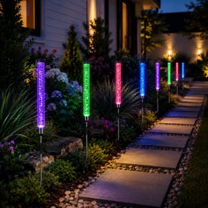 Solar Bubble Stake Lights, RGB Color Changing Garden Path Lights, Outdoor LED Yard Decor for Patio Lawn