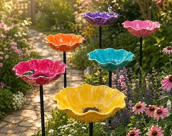 Tuteur de fleurs pour bain d'oiseaux, plat d'eau d'extérieur pour oiseaux, décoration florale de jardin pour oiseaux d'arrière-cour et jardin de chalet