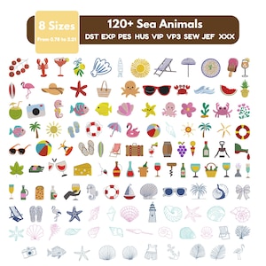 Sea Animal Embroidery Designs Bundle, Ocean Life, Coastal Beach, Marine Creatures, Machine Embroidery Files
