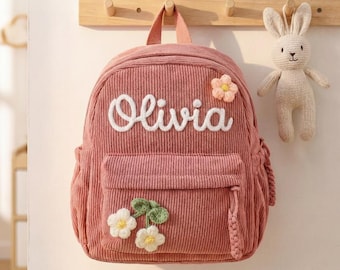 Personalized Corduroy Toddler Backpack, Embroidered Name Kids Bag, Back to School Gift