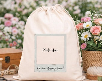 Custom Photo Logo Cotton Drawstring Favor Bag: Reusable Party Pouch