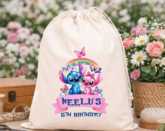 Custom Stitch Lilo Birthday Bedankzakjes: gepersonaliseerde katoenen feestzakjes (100% natuurlijk)