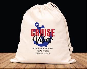 Personalized Cruise Vibes Favor Bag - Birthday Gift Bags - Bachelorette Party Kit - Vacation Drawstring Bag