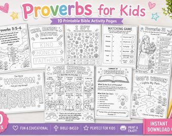 Sunday School Lessons Bundle – Bible Story Activities for Kids (Printable) Book of Proverbs-12+ Pages