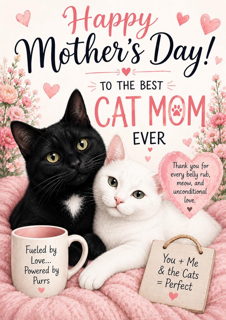 Cat Mom Mother's Day Card Printable, Funny Cat Mom Gift, Cute Cat Lover ...