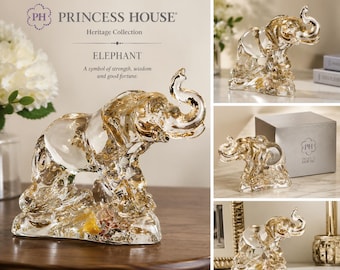 Figura vintage de elefante de cristal de plomo de Princess House / Escultura de vidrio transparente / Decoración coleccionable de vida silvestre / Cabaña / Alabama Roll Tide