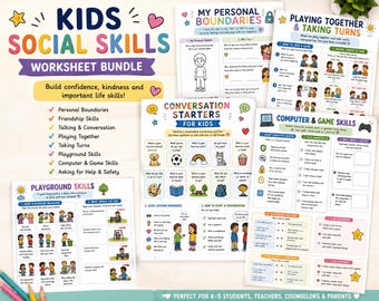 Kids- Social Skills Sheets | Autism,ADHD Social Skills|Communication,Friendships,Boundaries| Special Education Printable Bundle